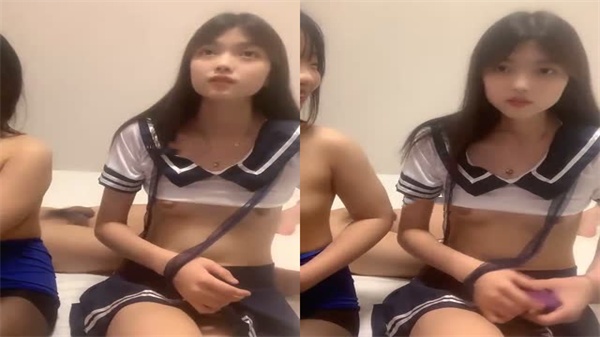 JK制服甜妹携闺蜜口活侍奉纹身猛男 骑乘上位激烈抽插